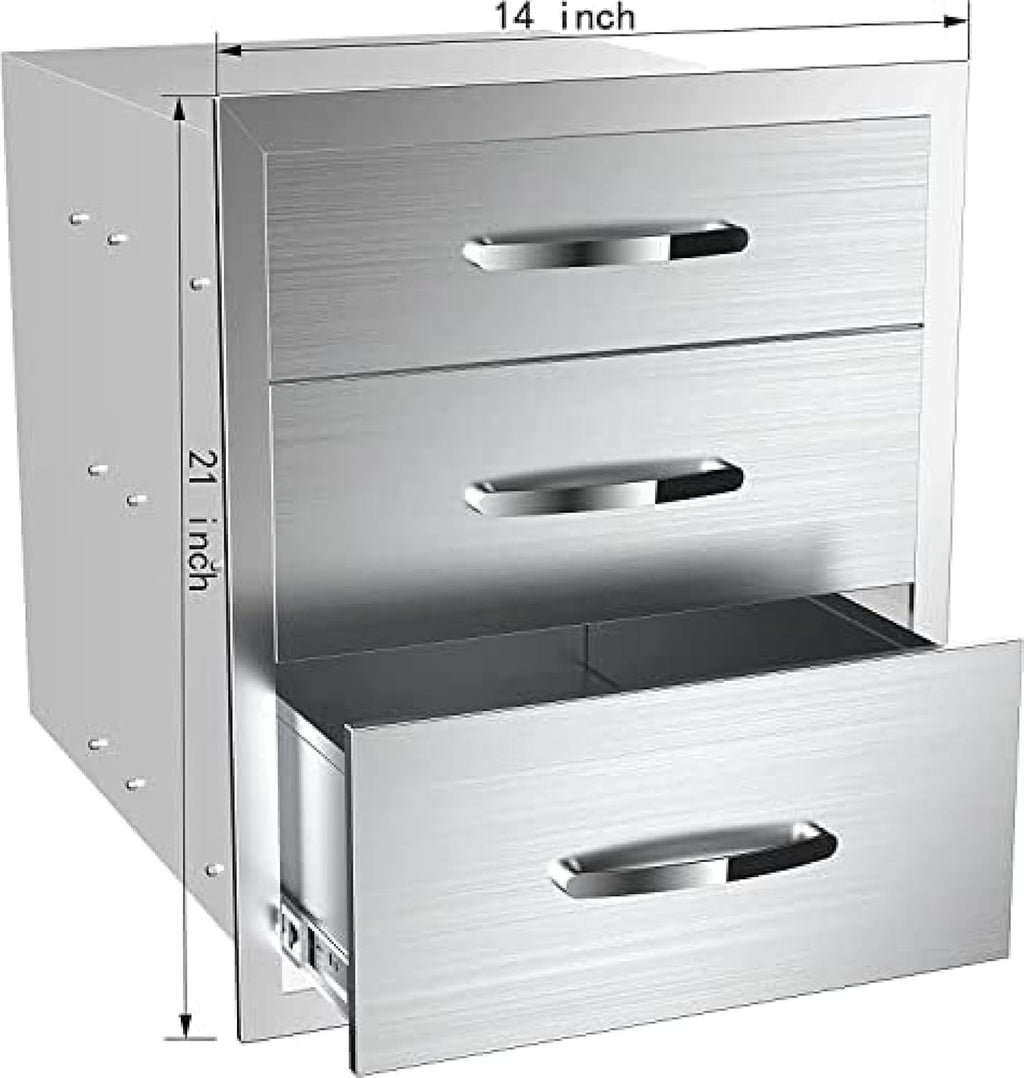Stainless Steel Double Drawers for Outdoor Kitchen Grilling Station - Horizontal, 14Wx23Dx21H