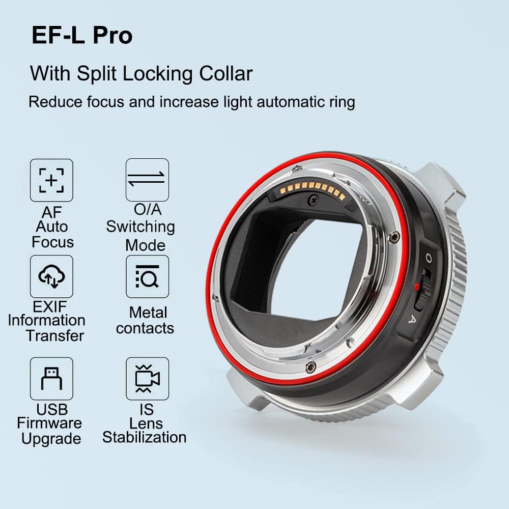 VILTROX EF-L Pro Lens Mount Adapter with Security Lock,Auto Focus Ring Adapter Compatible with Canon EF/EF-S Lens to L Mount Camera Leica SL2/Lumix S1 S1H S5/Sigma fp L