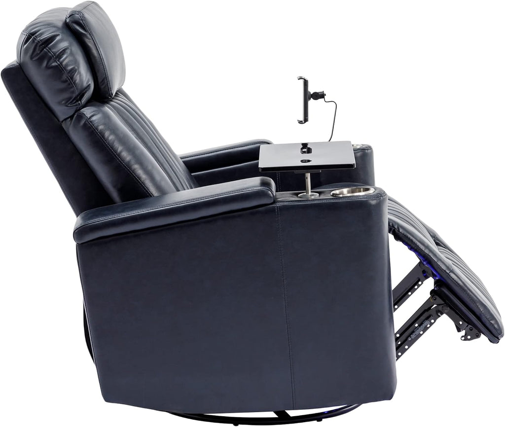 Recliner Chair, 270° Power Swivel Recliner Chair with 360° Swivel Tray Table and Cell Phone Holder, Cup Holder, Home Theater Seating with Hidden Arm Storage, Soft Living Room Chair (Blue/27)