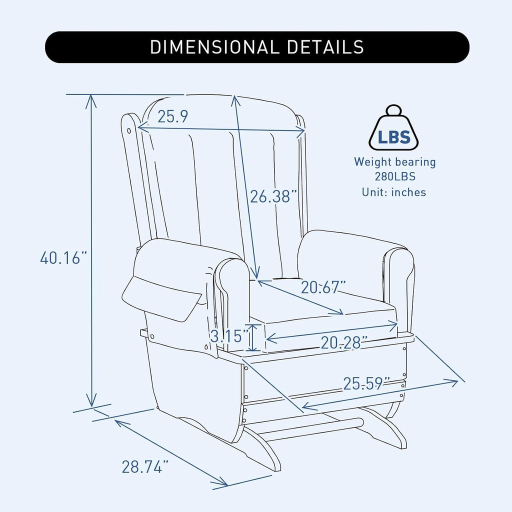 Glider Rocker Chair with Ottoman, Silent Swing Solid Rubberwood Nursery Rocking Chair for Baby Feeding, Ergonomic Comfy Cushion for Nursery Living Room Bedroom Classroom, Blue