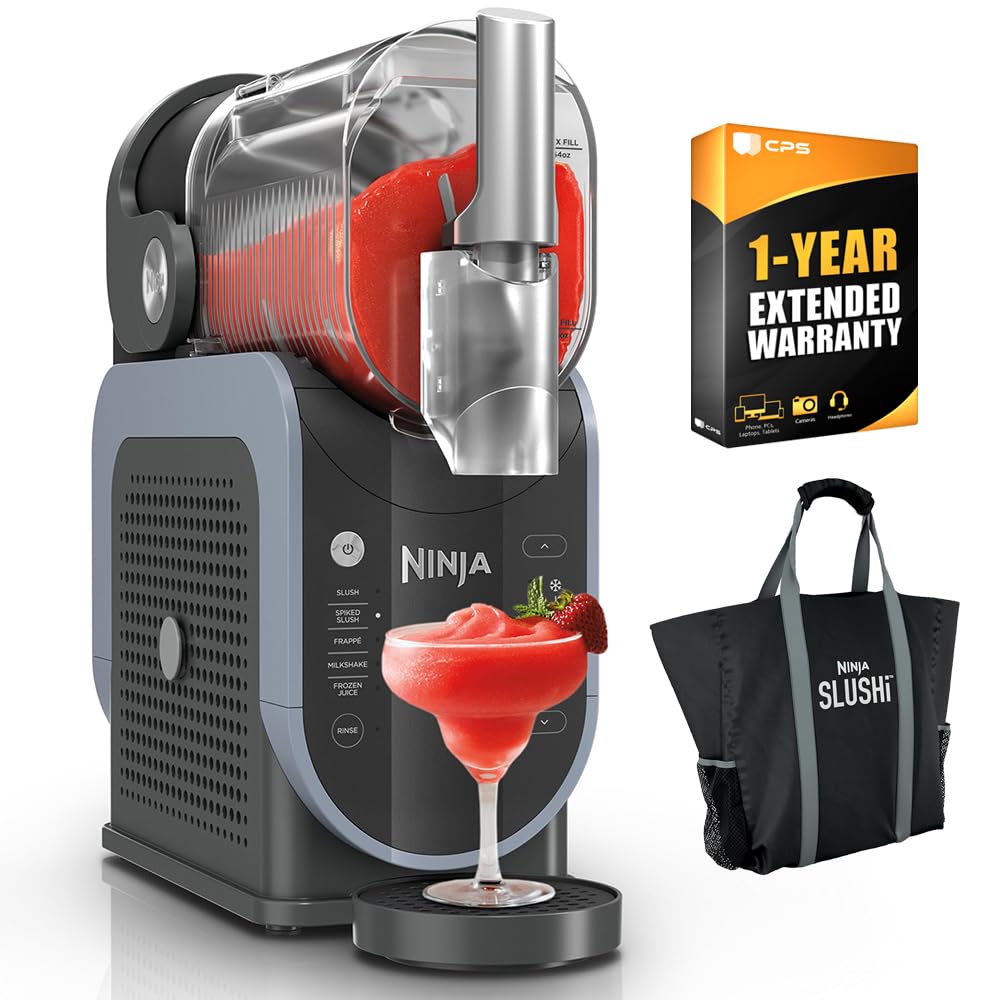 Ninja FS301 SLUSHi 88 oz. Frozen Drink & Slushie Machine (Renewed) Bundle with Ninja SLUSHi Travel Party Tote, Black + 1 Year Extended Protection Pack