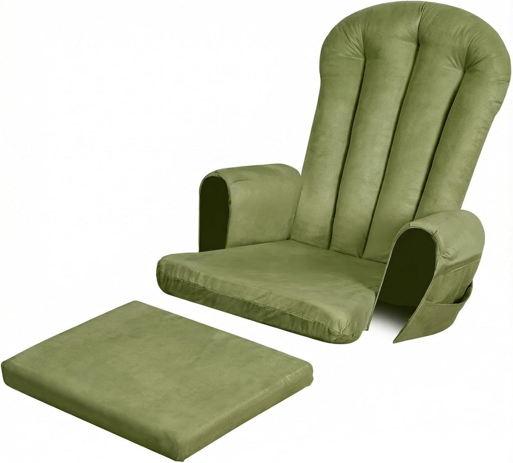 5PCS Suede Glider Rocker Replacement Cushions with 29.5' High Backrest & Side Pockets, Thickened Soft Glider Rocking Chair Cushions with Ottoman Cushion for Indoor Nursery Rocking Chair, Green