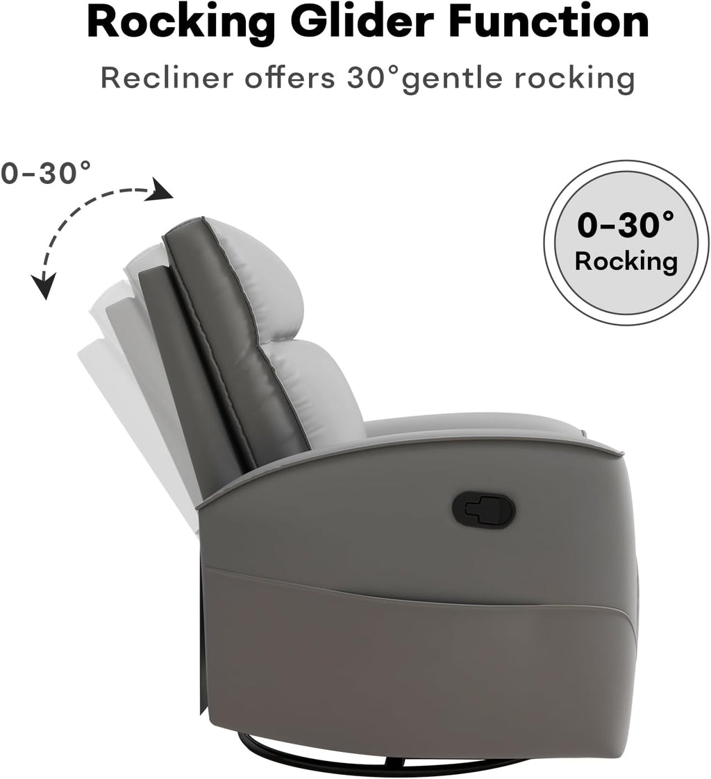 HAOMARKETS Swivel Rocker Recliner Chair, Manual Faux Leather Glider Rocking Recliners for Adults, 360° Swivel Nursery Reclining Sofa with Storage Pocket