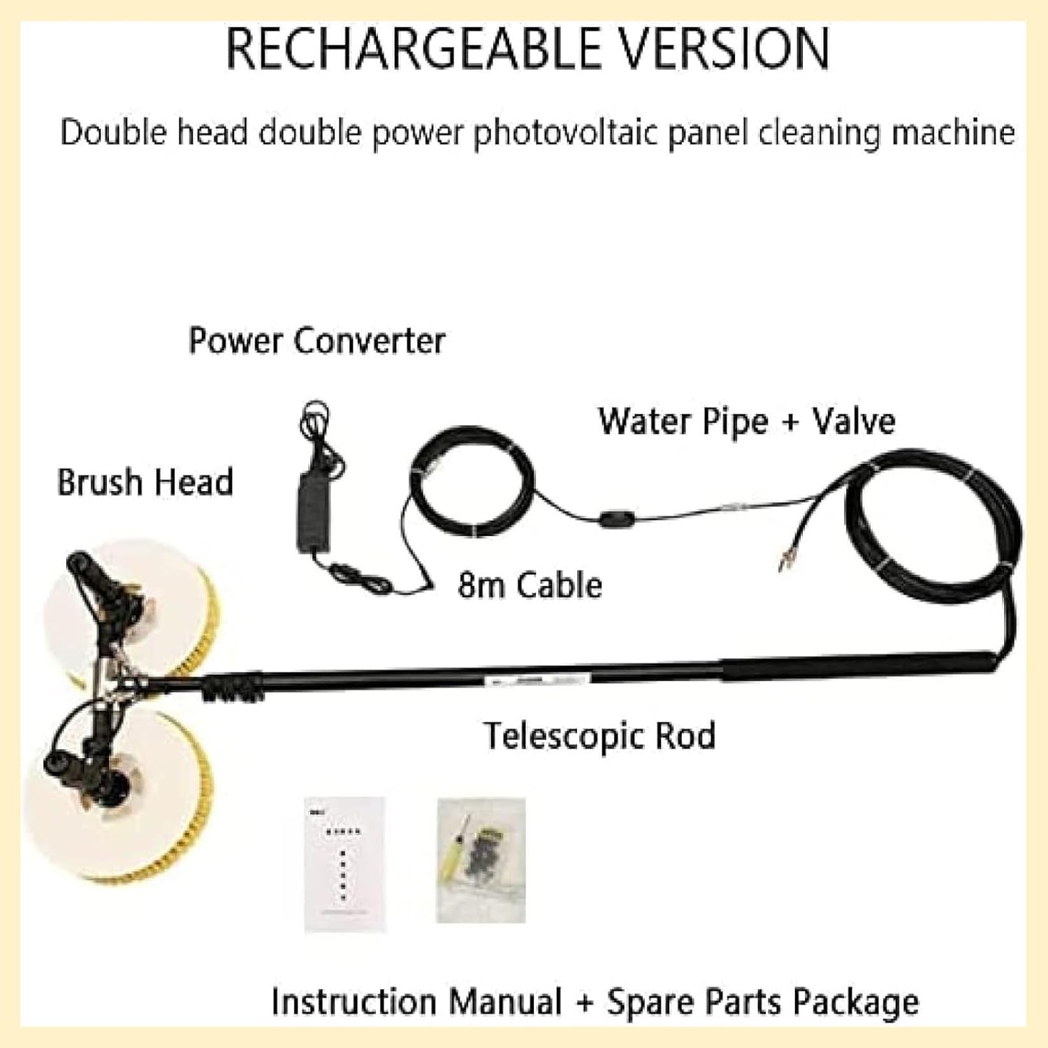 Special Roof Water Brush 7.5 M Solar Panel Cleaning Telescopic Pole, Electric Photovoltaic Panel Cleaner, Double Head Automatic Outdoor Cleaning Tools Window Cleaner