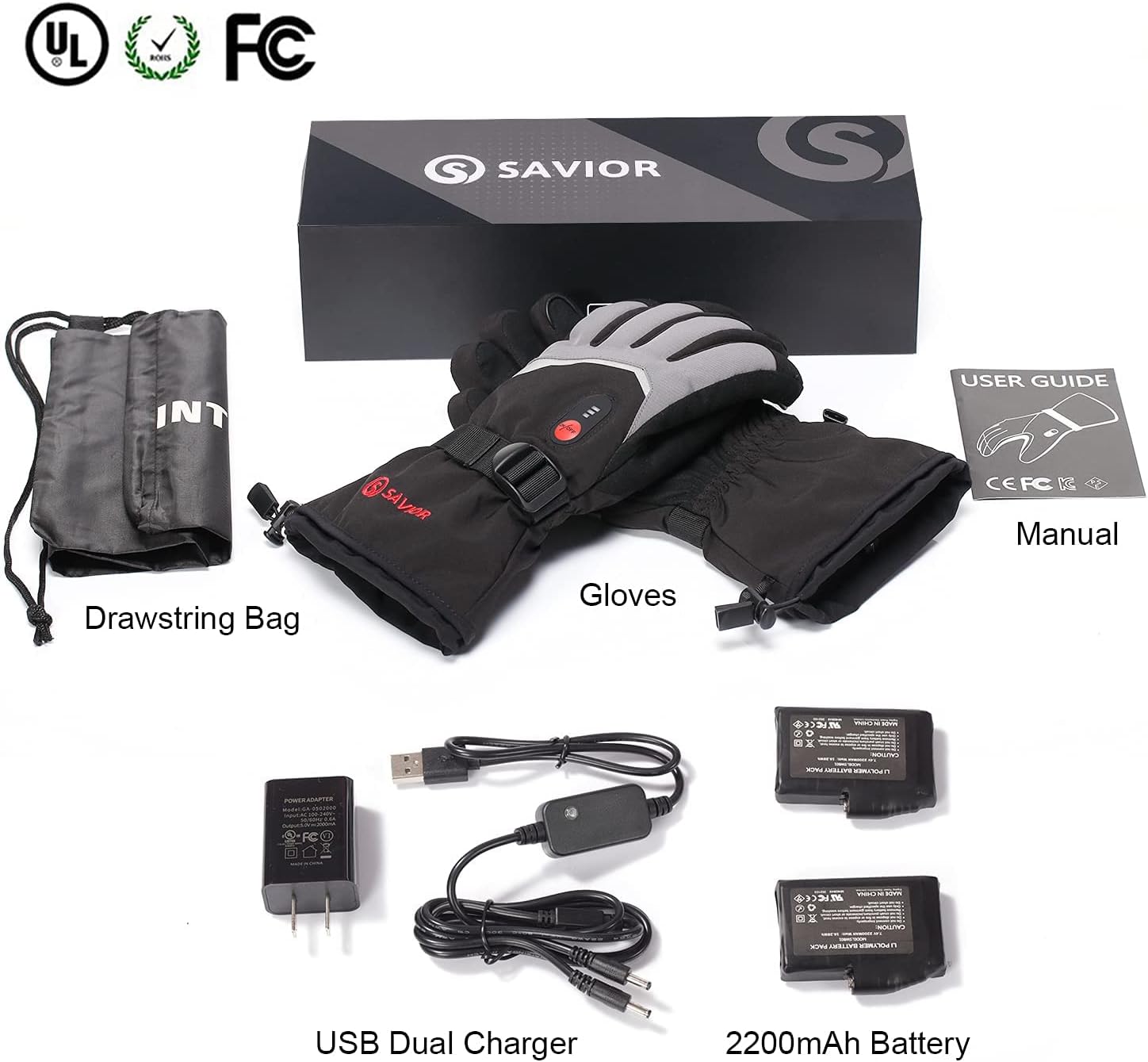 SAVIOR HEAT Rechargeable Heated Gloves with 3 Heating Levels - Electric Ski Gloves, Touchscreen, Waterproof for Men Women