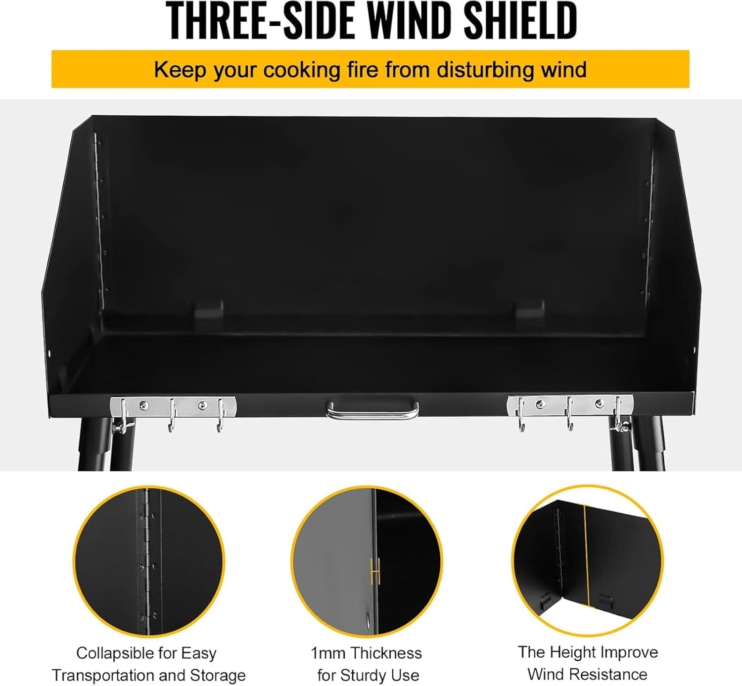 Camp Cooking Table, Carbon Steel Camp Dutch Oven Table with Three-Sided Windscreen and Four Legs for Grill Travel Outdoor Picnic,Beach,BBQ,Backyards,38x16