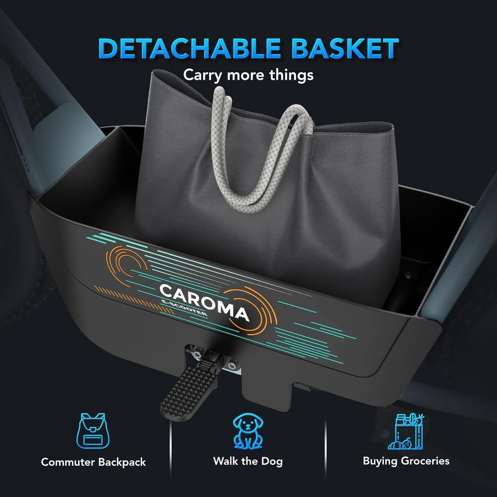 Caroma Peak 1200W Electric Scooter with Seat, 16' Fat Tire Electric Dirt Bike, Max 30Miles Ranges, Top Speed 20Mph, Electric Motorcycle Mini Bike with Basket for Pets & Cargo, UL 2272 Certified