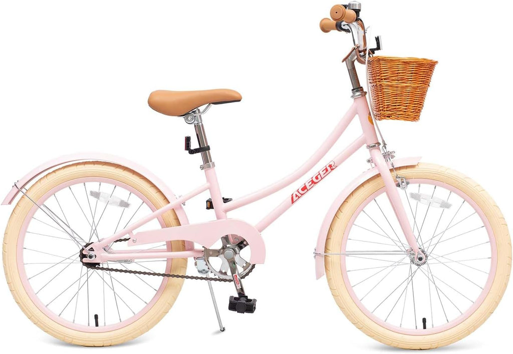 ACEGER Retro Princess Kids Bike with Basket for 3-12 Years Old Girls, Included Coaster Brake & Caliper Brake, 14 16 18 Inch with Training Wheels, 20 Inch with Kickstand, Vintage Bicycle for Gifts.
