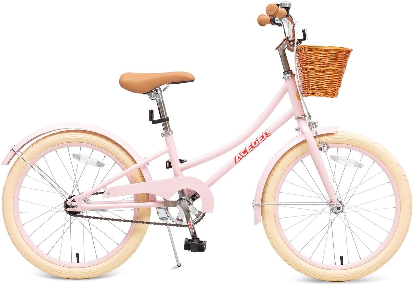 ACEGER Retro Princess Kids Bike with Basket for 3-12 Years Old Girls, Included Coaster Brake & Caliper Brake, 14 16 18 Inch with Training Wheels, 20 Inch with Kickstand, Vintage Bicycle for Gifts.