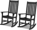 Tangkula Acacia Wood Porch Rocking Chair Set, Wooden Rocking Chair Rocker with High Back & Armrest for Indoor Outdoor Use, Patio Rocker for Garden Lawn Balcony Backyard Poolside (2, Black)