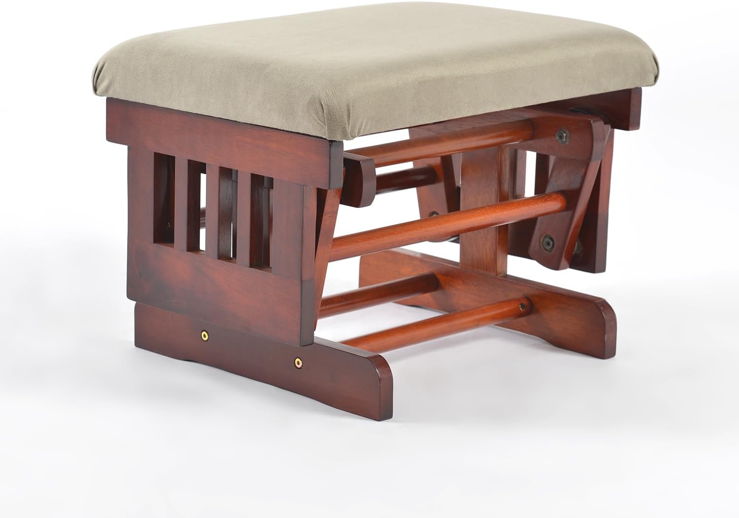 Solid Wood Glider Rocking Chair and Ottoman Set, Rustic Nursery Glider Rocker with Padded Cushion, Smooth Rocking Motion Indoor Living Room Nursing Napping Reading, Reddish Brown +Brown