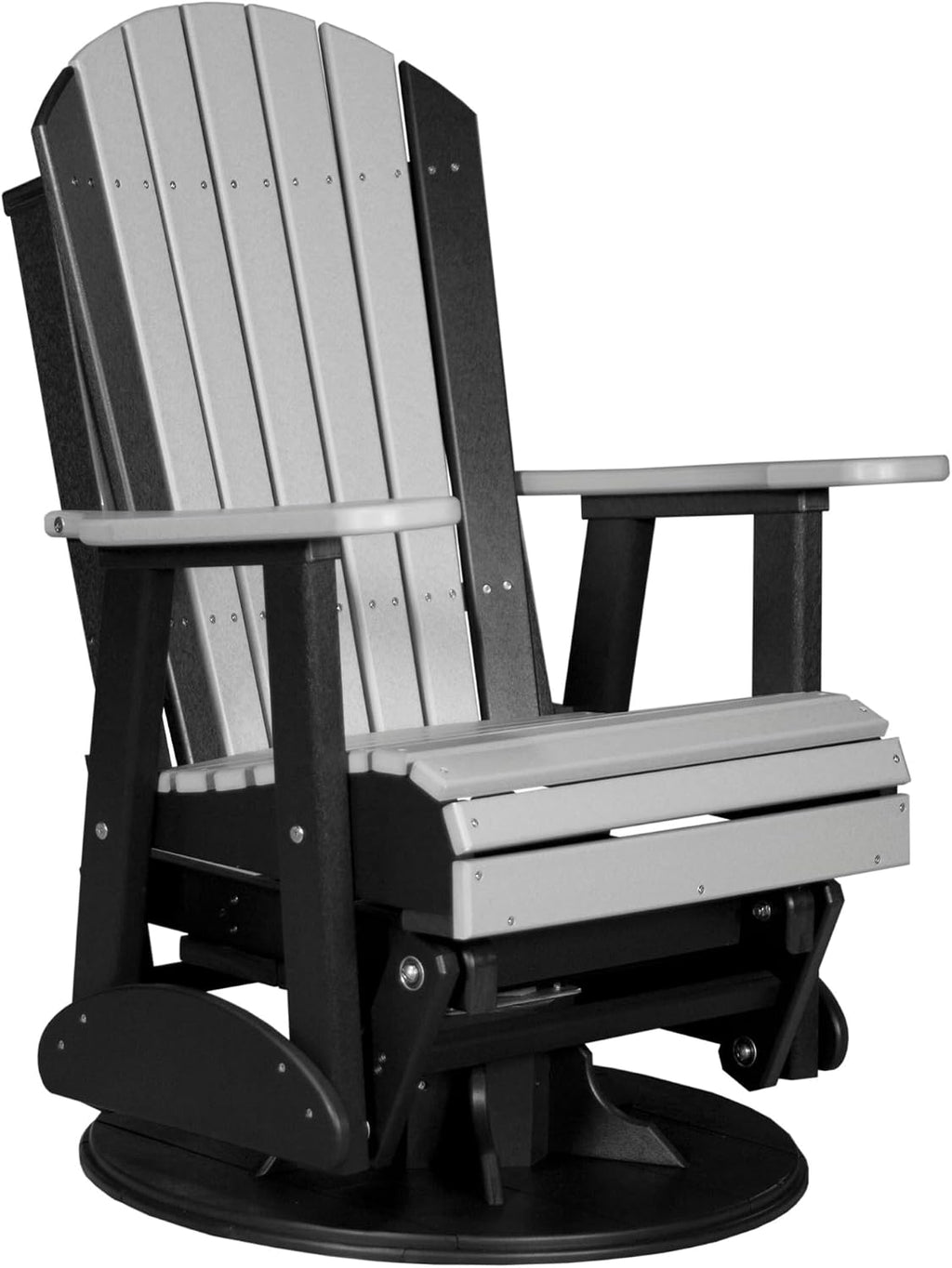 LuxCraft 2' Adirondack Outdoor Swivel Glider Chair, Patio Gliding Rocker, Swiveling Glider Rocking Chair for Outside (Dove Gray & Black)