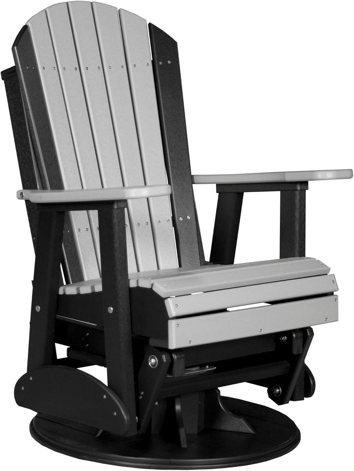 LuxCraft 2' Adirondack Outdoor Swivel Glider Chair, Patio Gliding Rocker, Swiveling Glider Rocking Chair for Outside (Dove Gray & Black)