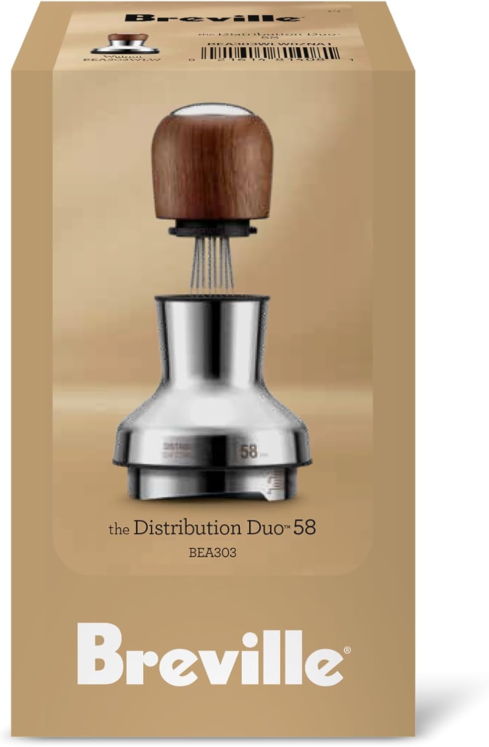 Breville BEA303WLW Distribution Duo Espresso Distribution Tool, 58mm, Walnut