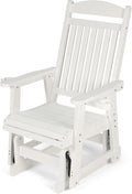Poly Lumber Patio Glider for One Person, with Cup Holders, High Backrest and Deep Contoured Seat, HIPS Material, All-Weather Resistant, Heavy Duty 700 LBS (Ivory White)