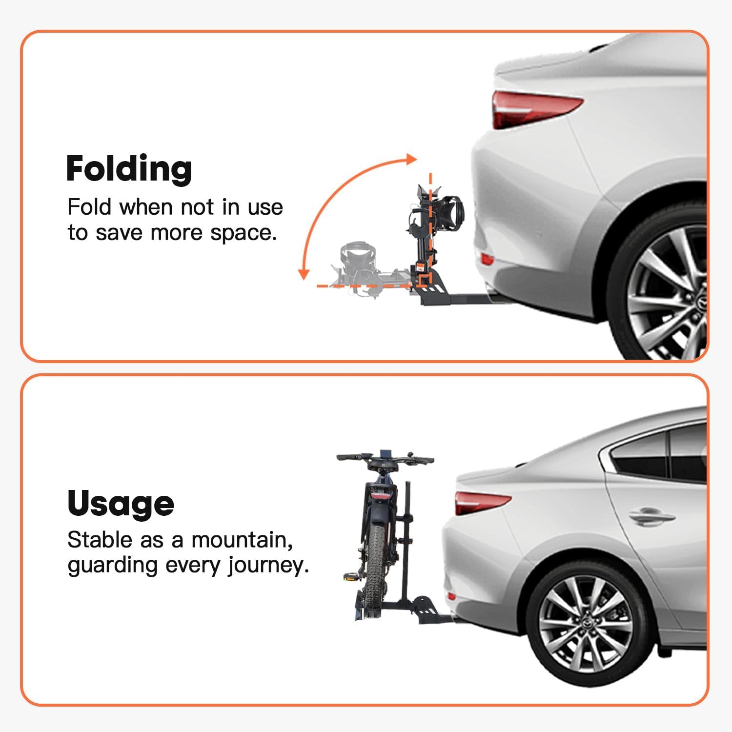 CRAVOT CyberRack E1 Electric Bike Rack, 100 lbs Capacity Foldable E Bike Racks for Tow Hitch Heavy Electric Bike Carrier for 1 E-Bike, Up to 5-inch Fat Tire 2'' Receiver w/Lock