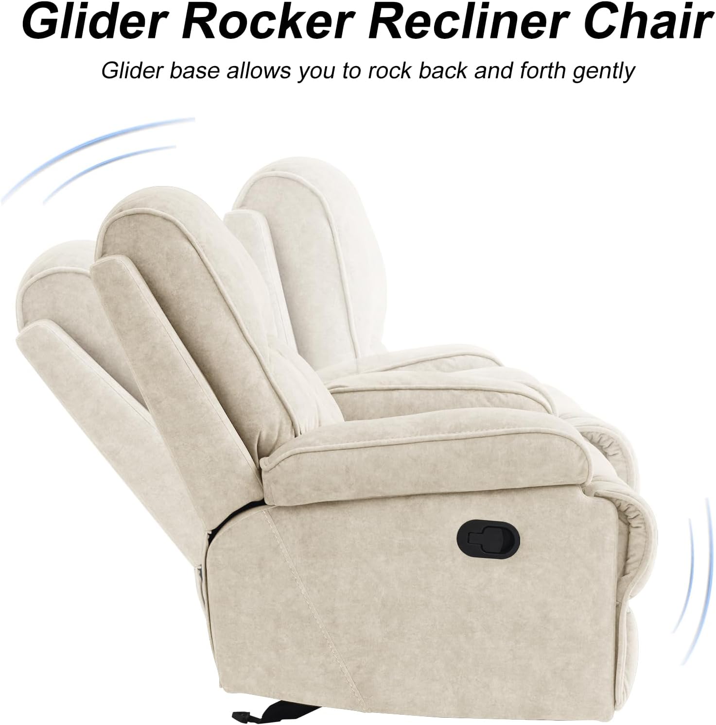 Manual Rocker Recliner Chair for Adults, High Back Glider with Deep Seat, Upholstered Fabric Armchair for Living Room & Nursery, Beige