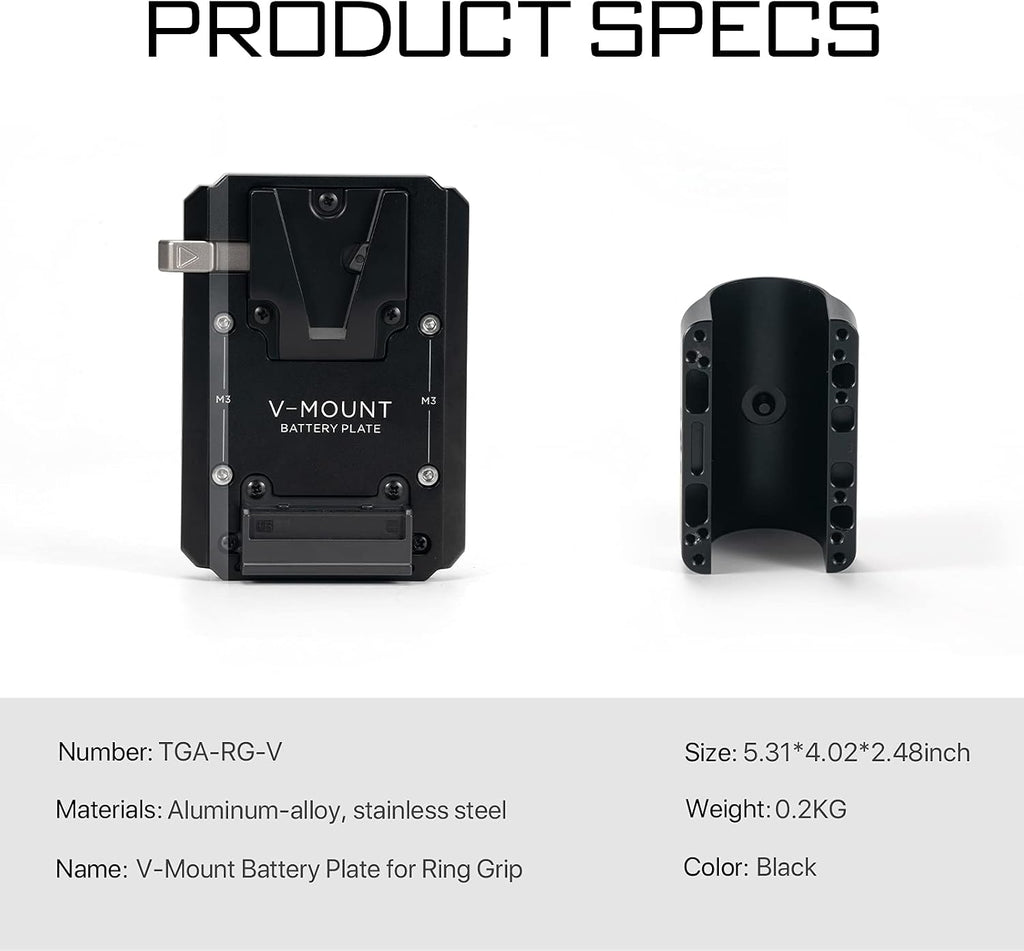 Tilta V-Mount Battery Plate Compatible with Ring Grip for DJI RS2, RS4, RS5 | Cable-Free Power | Aluminum Construction