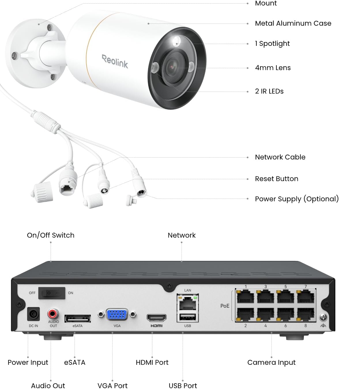 REOLINK 12MP Wired Security Camera System, 4pcs H.265 12 Megapixel UHD PoE Surveillance Cameras, Person Vehicle Pet Detection, Spotlight Color Night Vision, 8CH NVR with 2TB HDD, RLK8-1200B4-A