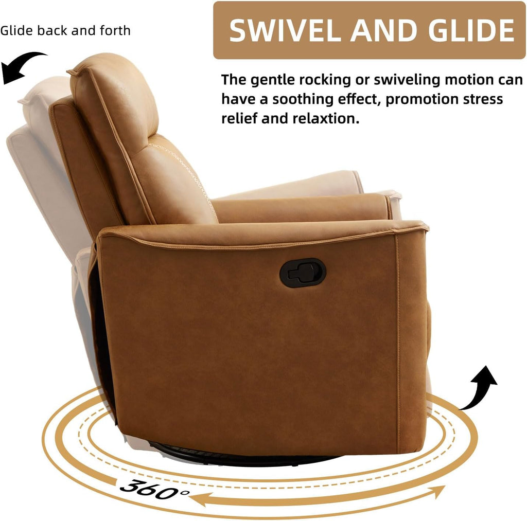 CANMOV Swivel Rocker Recliner, Glider Rocking Chair, Nursing Chairs Swivel Glider Recliners with Soft Backrest, Leathaire Manual Reclining Sofa for Living Room Bedroom Apartment, Brown