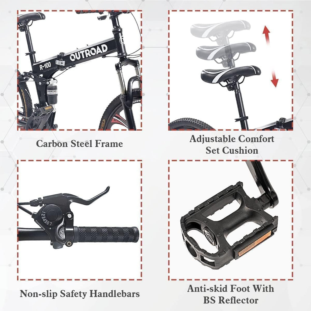 26 Inch Folding Mountain Bike with High Carbon Steel, 21 Speed City Bike with Dual Suspension, Folding Bicycle for Adults Men and Women