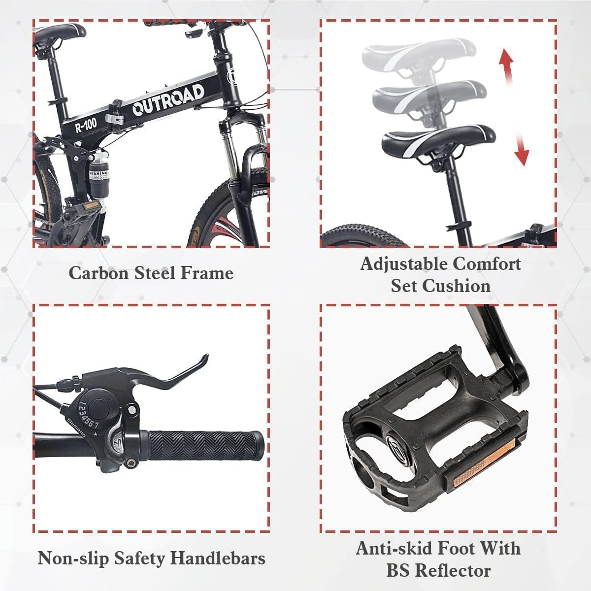 26 Inch Folding Mountain Bike with High Carbon Steel, 21 Speed City Bike with Dual Suspension, Folding Bicycle for Adults Men and Women