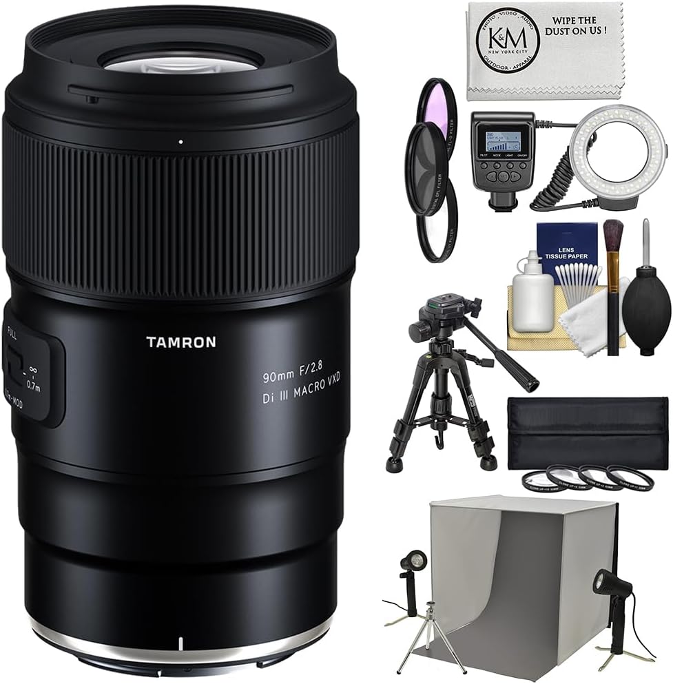 Tamron 90mm f/2.8 Di III VXD Macro Lens | Nikon Z Bundle with Ring Light + Filter Set + Closeup Filter Set + Photo Studio + Cleaning Kit + Tripod + Cleaning Cloth (8 Items)