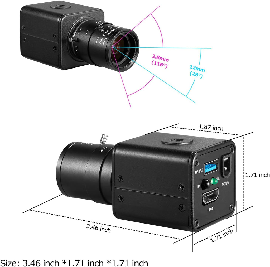 HDMI USB3.0 Dual Output HD YUY2 1080P 60fps Digital Security Camera, Industry Digital C-Mount with Manual 2.8-12mm Varifocal HD Lens, OSD Menu via Remote Controller