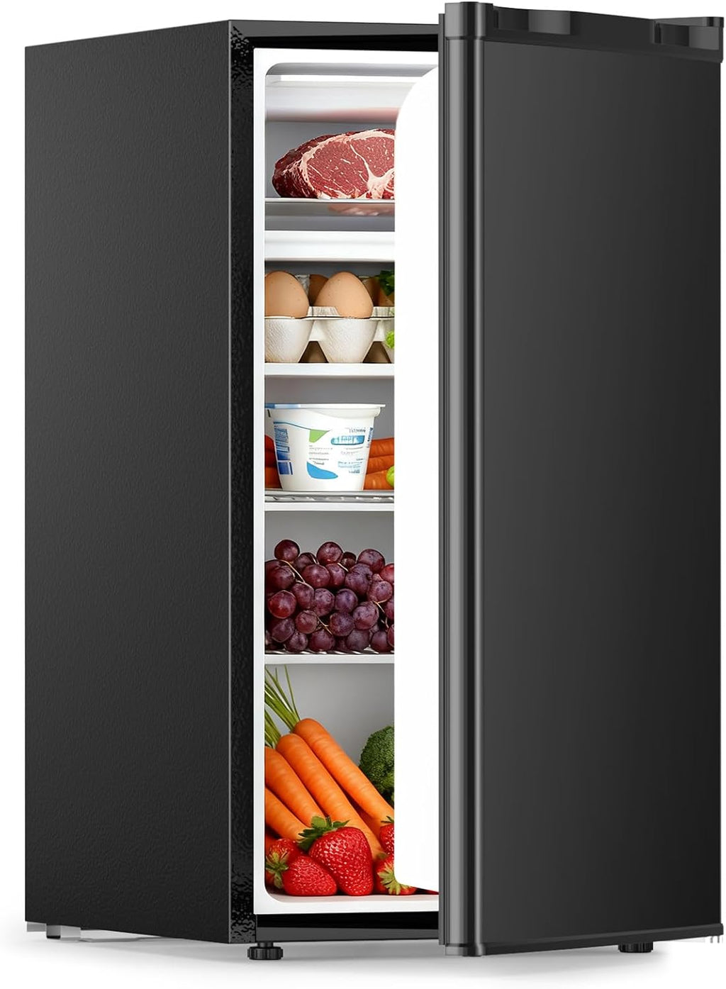 COWSAR 3.2 Cu.ft Mini Fridge with Freezer, Compact Dorm Refrigerator with Reversible Single Door, Adjustable Thermostat, Energy Saving, Perfect for Office, Dorm, Bedroom, Home, Black