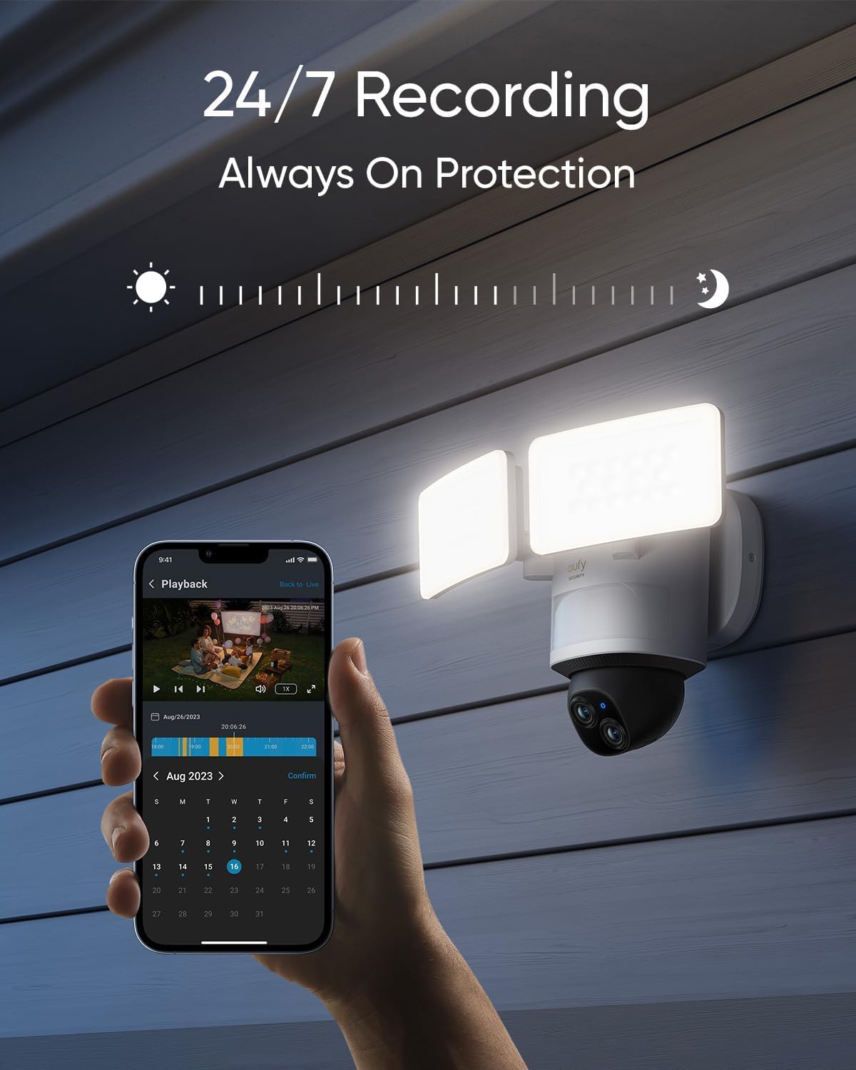 eufy Security Camera Floodlight Camera E340 Wired with Smart Display E10. Security Camera Outdoor, 360° PTZ, 24/7 Recording, 2000 LM, Motion Detection, Built-in Siren, Dual Cam, No Monthly Fee
