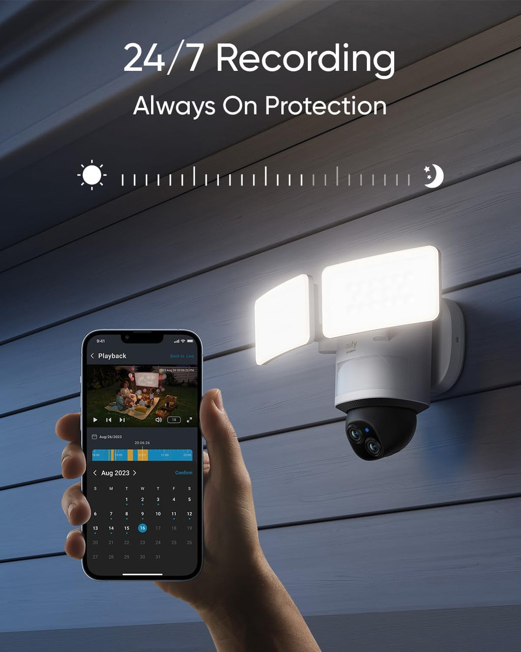 eufy Security Floodlight Camera E340 Wired, 360° Pan and Tilt Indoor Cam S350, Dual Cameras, 4K UHD Resolution Security Camera with 8× Zoom and 360° PTZ