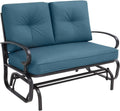 Crownland Outdoor Patio Glider Chair, Rocking Glider Bench for 2 Person, Porch Furniture Loveseat Seating, Wrought Iron Patio Textilene Gliders for Outside, Porch, Garden(Peacock Blue)