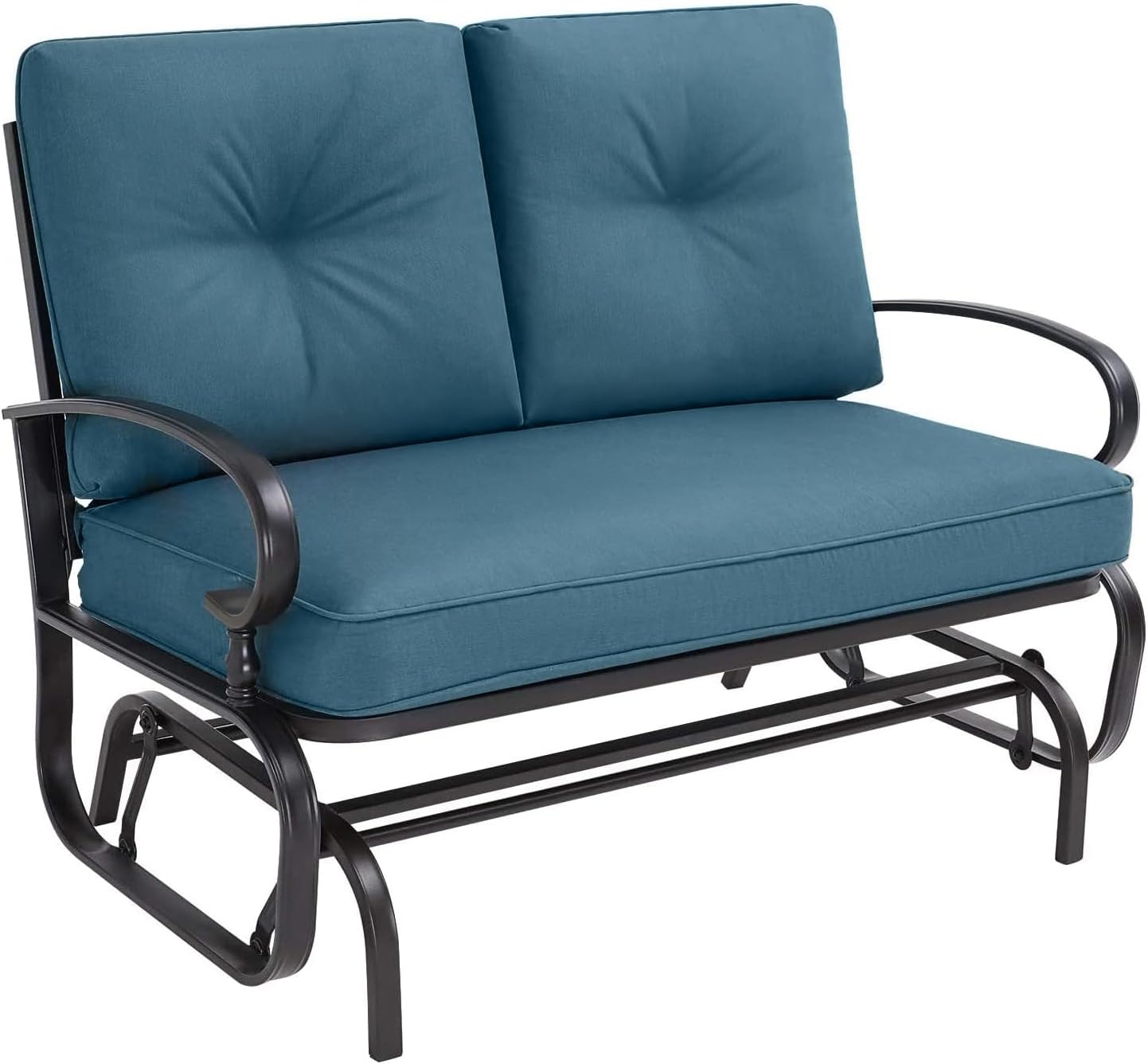 Crownland Outdoor Patio Glider Chair, Rocking Glider Bench for 2 Person, Porch Furniture Loveseat Seating, Wrought Iron Patio Textilene Gliders for Outside, Porch, Garden(Peacock Blue)