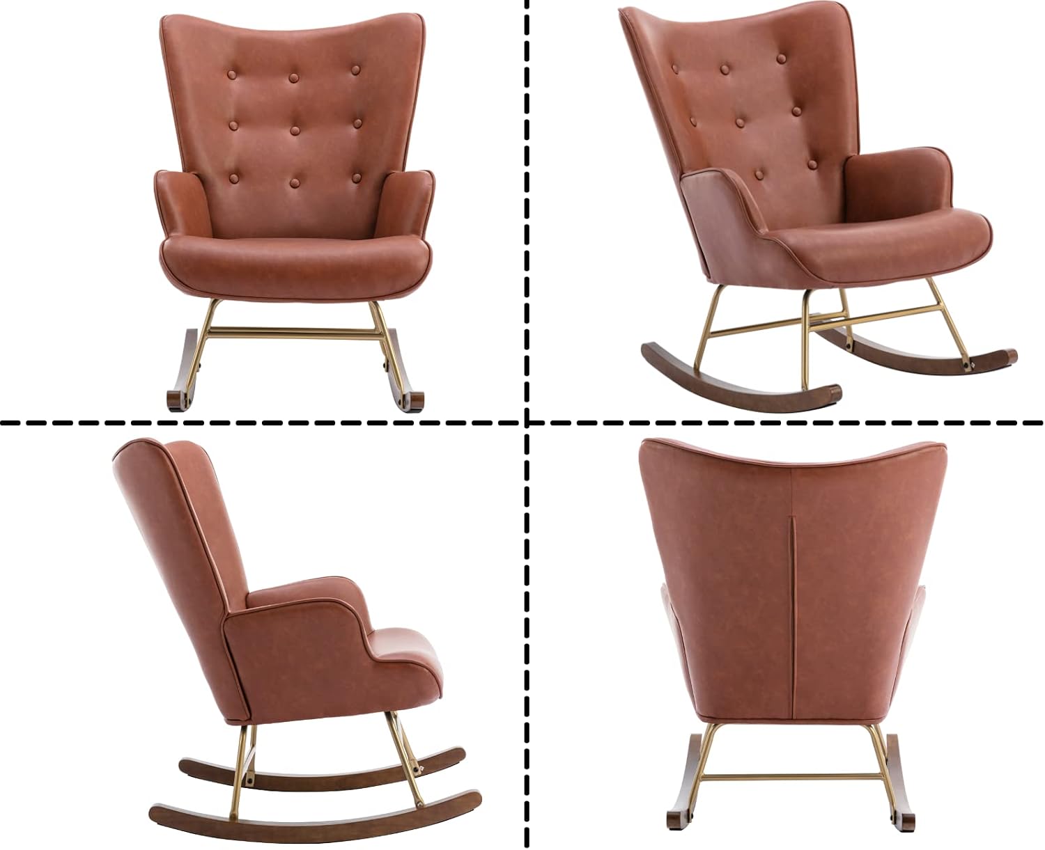 Shunzhi Pu Leather Nursery Rocking Armchair, Modern Reading Accent Chair for Living Room, Bedroom, Office, Small Spaces, Brown