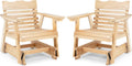 Giantex Outdoor Glider Rocking Chair - Set of 2 Wood Porch Rocker with High Back, Widened Armrests, Curved Seat, Rotatable Cup Holder, Patio Slat Rocking Chair for Yard, Balcony, Poolside, Natural