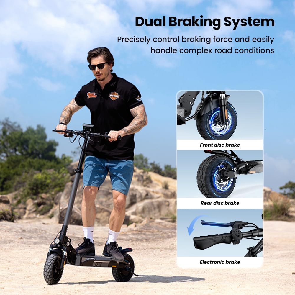 Electric Scooter, 28/22 Miles Range, 28/23 MPH Speed, 10' Tire, 1000/500W Powerful Motor, Disc Brake & Smart APP, with Lights, Portable Foldable Commuting Electric Scooter for Adults and Teens