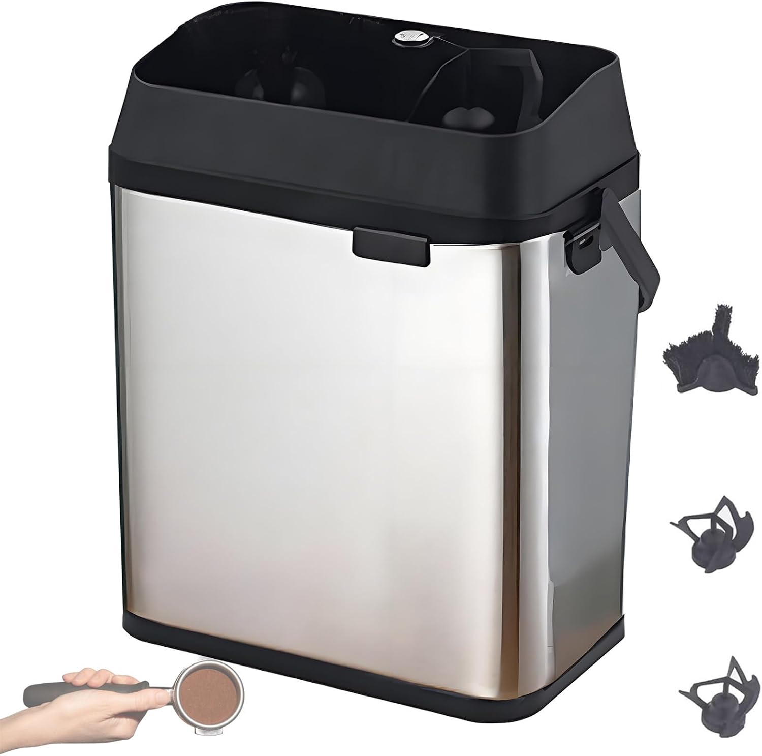 Electric Portafilter Cleaning Machine, 3L Automatic Coffee Grounds Container Disposal Cleaning Machine, 300 RPM Barista Cleaning Tool, Effortless Deep Cleaning for Baristas Silver