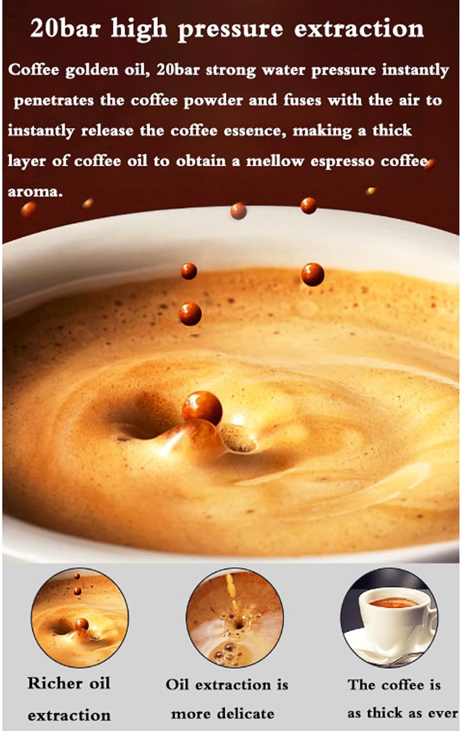 Coffee Machine Espresso Machine Office Small Italian Milk Frother Coffee Machine, 20 Bar Espresso Maker, 92°C Temperature Control, Suitable for Cappuccino Mocha