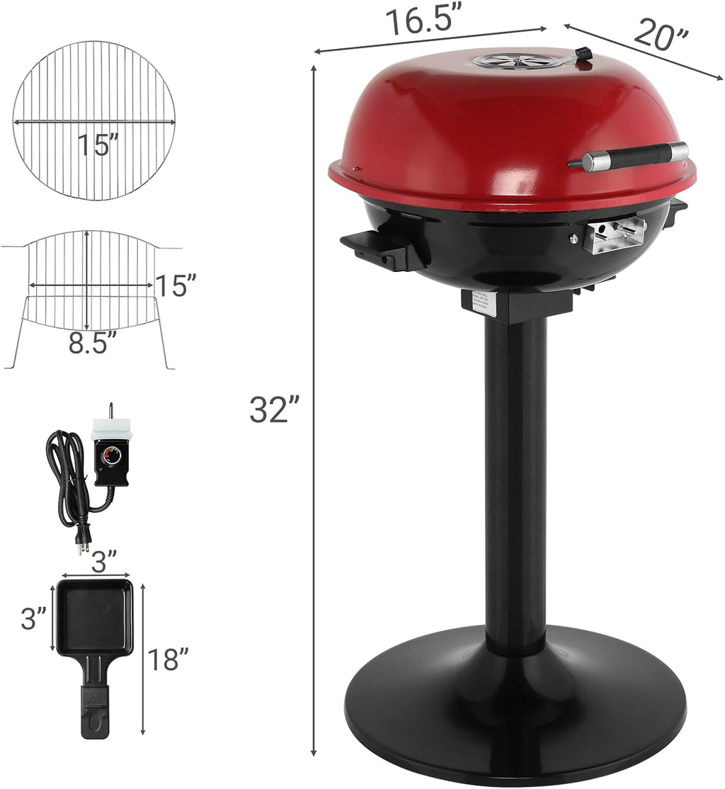 Electric Grill for Indoor Outdoor, Portable Double Layer Design Countertop BBQ Grills with Lid Stand/Tabletop Options for Barbecue Cooking (Red)