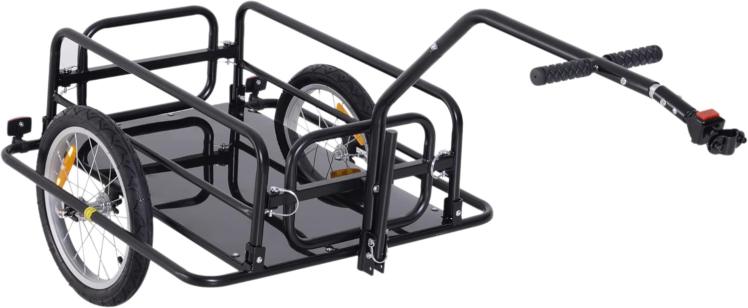 Aosom Bike Cargo Trailer, Bicycle Trailer, Heavy-Duty Bike Wagon Cart, Foldable Compact Storage, with Universal Hitch, 16' Wheels, 88 lbs. Capacity, Black