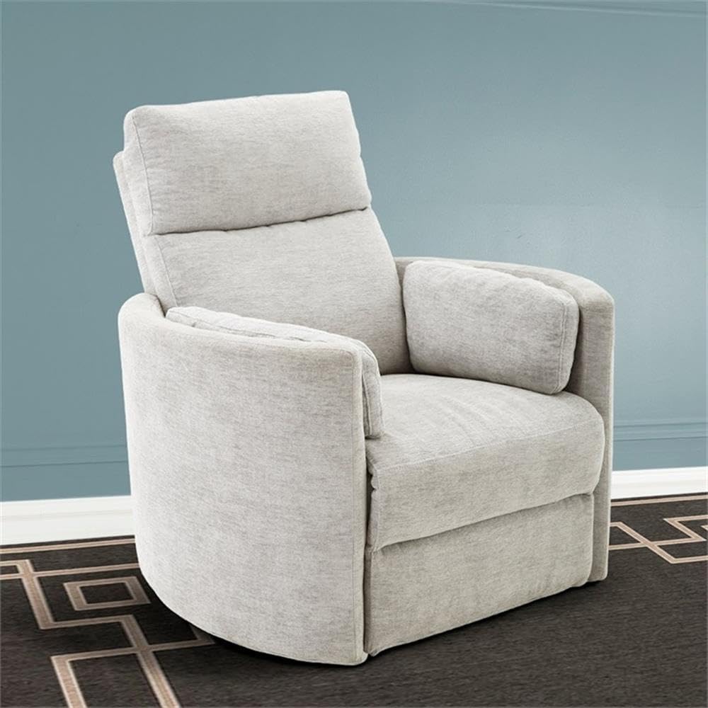 Pemberly Row Polyester Power Swivel Glider Recliner in Mineral White with USB Charging Ports and 2 Comfort Pillows for Living Room