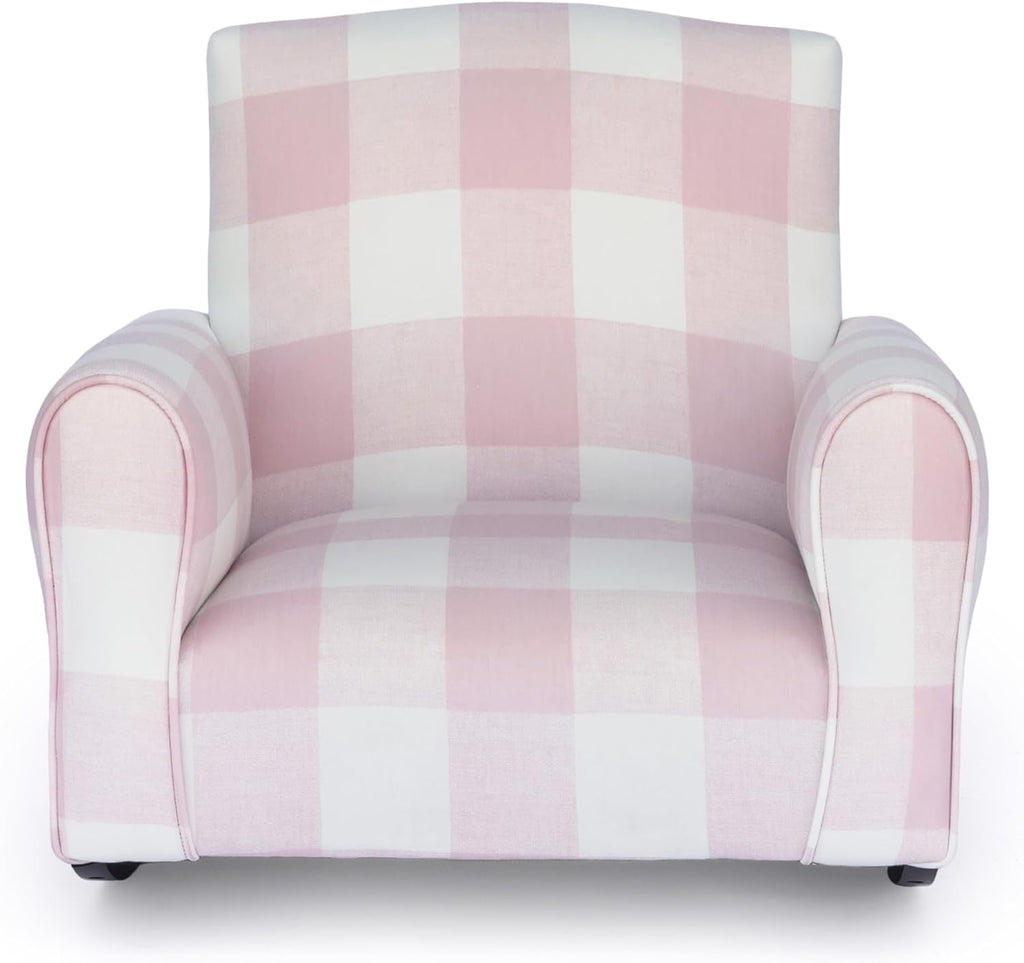 Kid Rocking Chair for Toddlers, Child Chair for Little Kids, Upholstered Toddler Armchair for Children, Comfy and Cute Little Kid Chairs (Rockers, Pink Check)