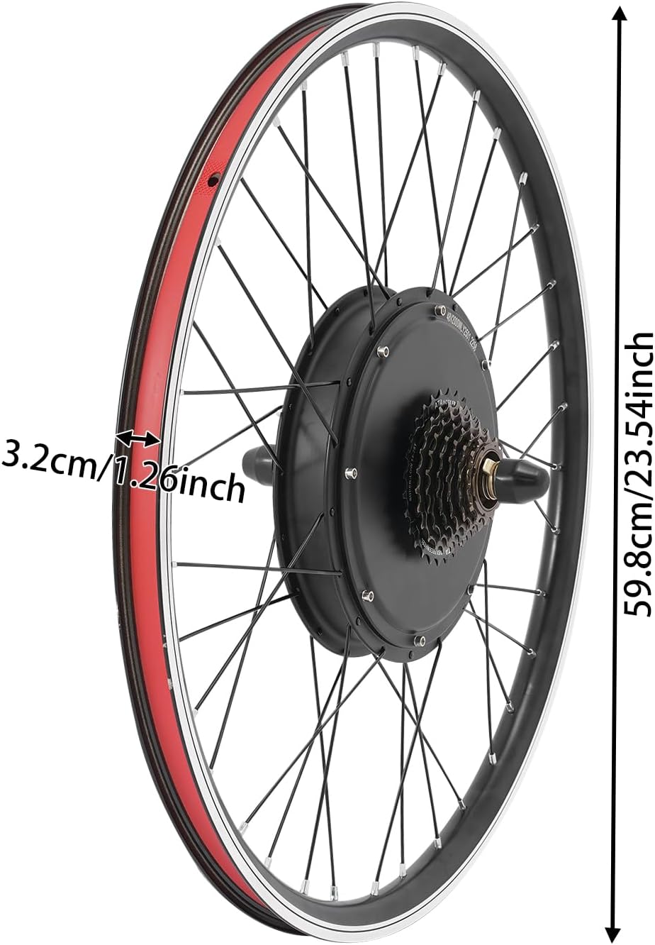20/26/27.5/29 Inch Ebike Conversion Kit 48/72V 0.75/1/2KW Rear Wheel E Bike Motor Conversion Hub Electric Bicycle Wheel, 9 Speed Rear Wheel Motor Kit with Controller, LCD Display, PAS (No Batteries)