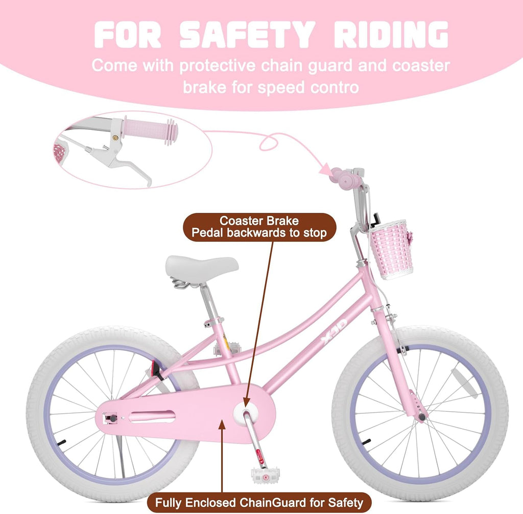 XJD Girls Bike for 2-12 Years Old Kids 12 14 16 20 Inch Toddler Bike,Retro Style Kids Bike with Training Wheels, 20 Inch Girl Bicycle with Kickstand