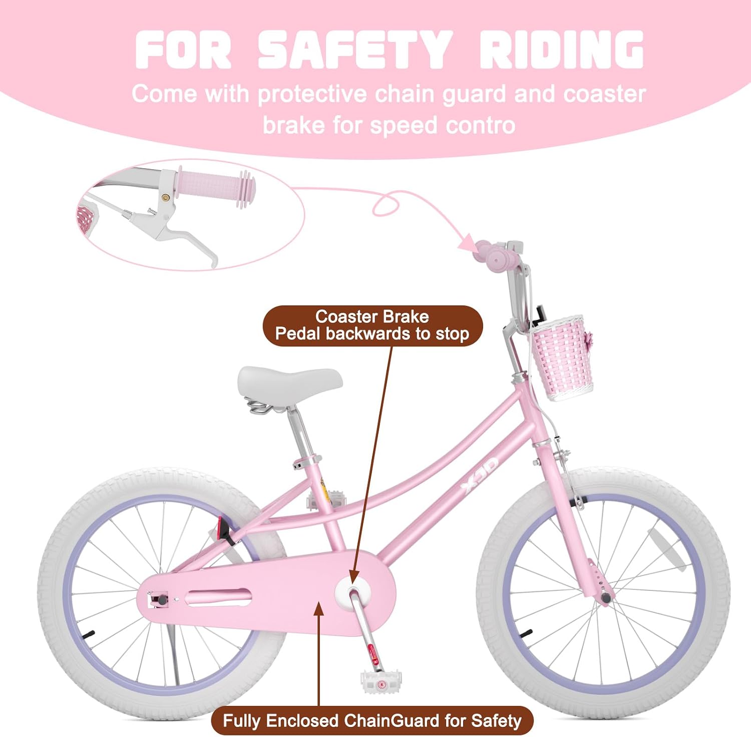 XJD Girls Bike for 2-12 Years Old Kids 12 14 16 20 Inch Toddler Bike,Retro Style Kids Bike with Training Wheels, 20 Inch Girl Bicycle with Kickstand