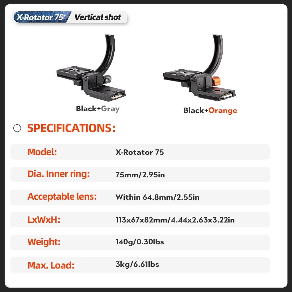 Fotopro 57inch Carbon Fiber Tripod Bundle with Rotatable Collar Tripod Lens Mount Rings