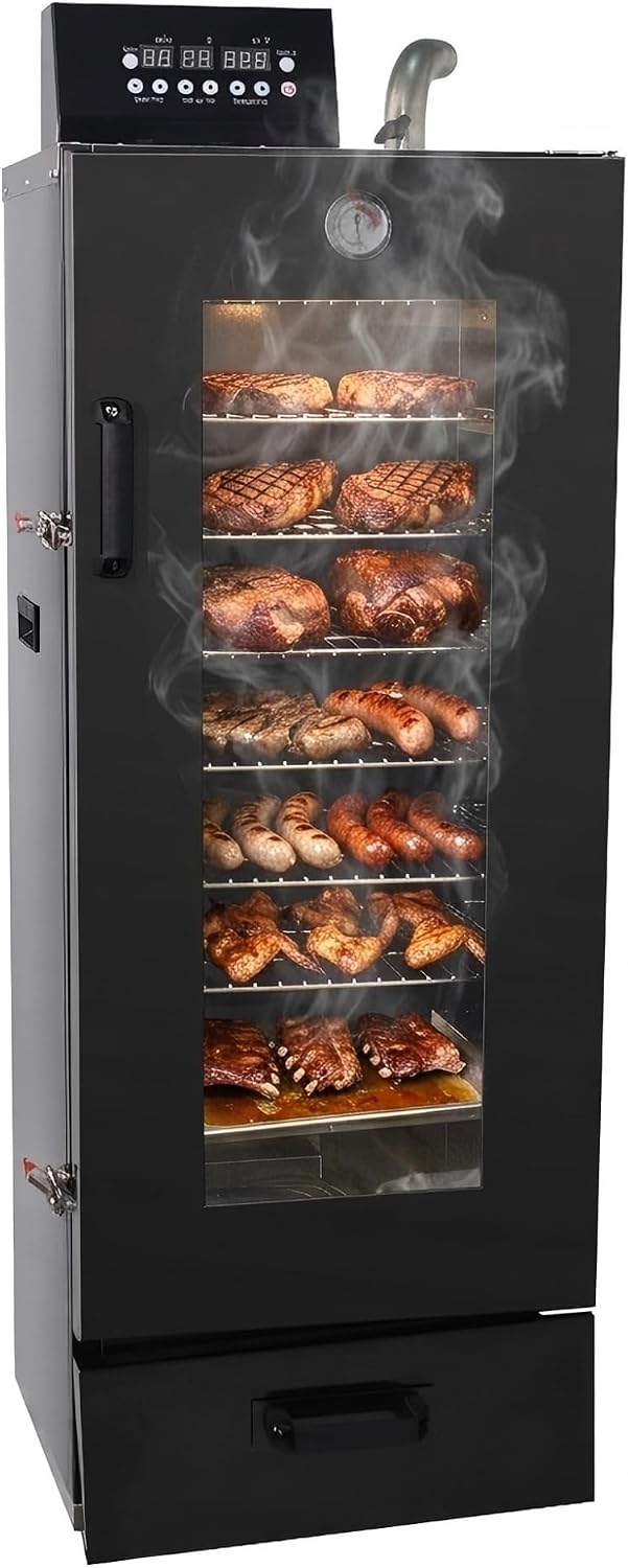 CLIVIA 8-Layer Electric Smoker with View Window, 1600W Vertical Digital BBQ Smoker, Front Loading Wood Chip Tray, 0-24H Timer & 86-257°F Temp Control, Meat Smoker for Jerky, Sausage, Fish (DSH-S45D)