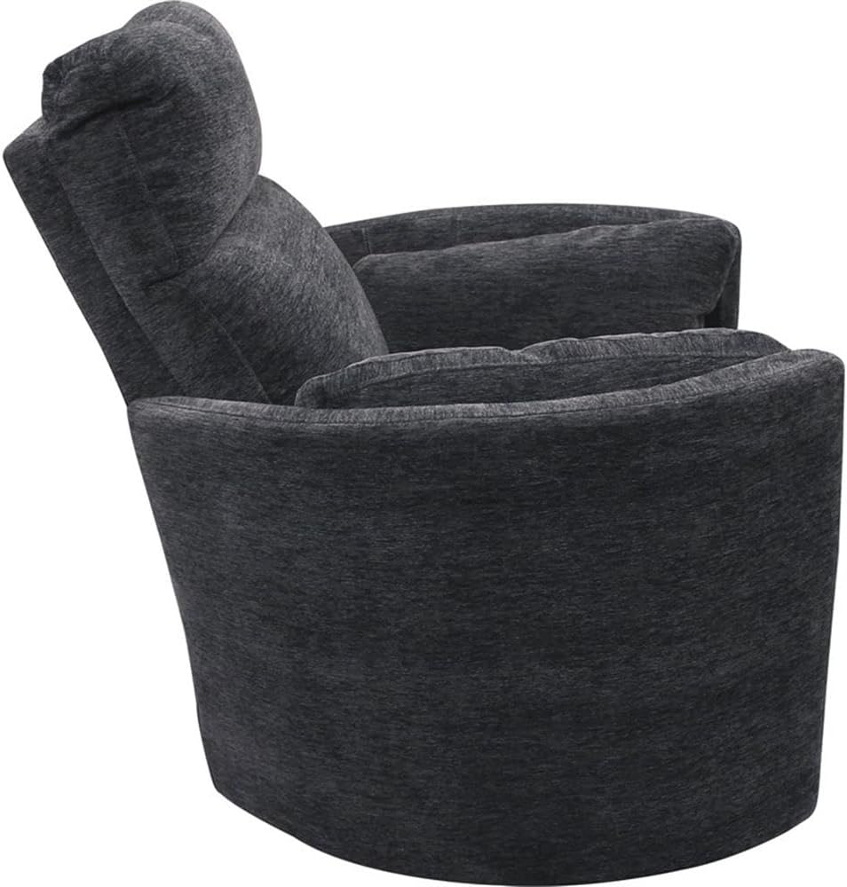 Pemberly Row Polyester Fabric Power Swivel Glider Recliner in Black with USB Charging Ports and 2 Comfort Pillows for Living Room