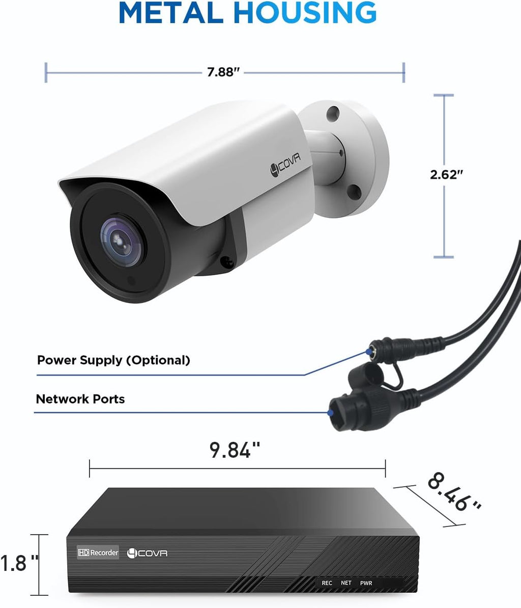 4COVR PoE Security Camera System, AI Human/Vehicle Detection, 8 Channel 8MP PoE NVR 2TB HDD, 6Pcs 8MP Wired Commercial Bullet IP Camera IP67 Night Vision, 24/7 Home Surveillance Outdoor, LY37EX8M0806