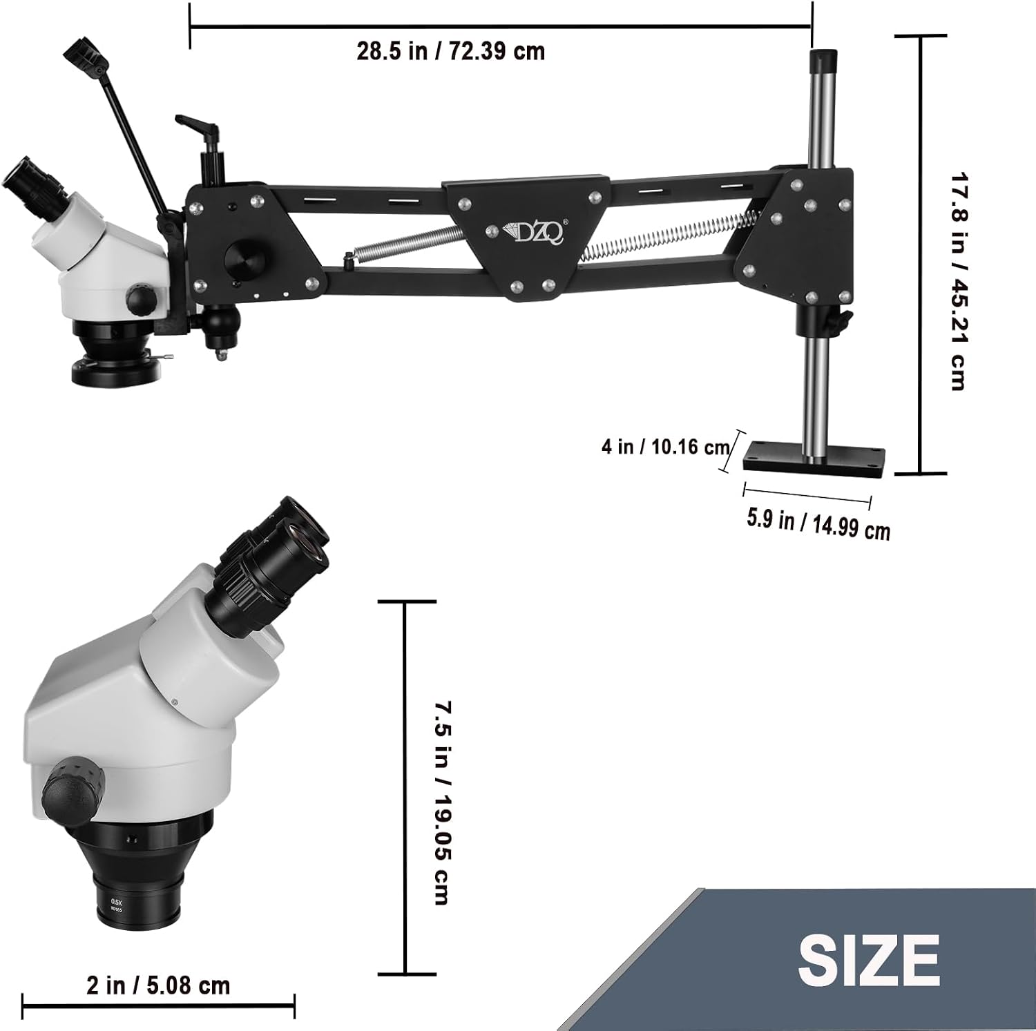 DZQ Jewelry Microscope, 7X-45X Magnification with Multi-Directional Spring Stand, 0.5X Barlow Lens, 60 Ring Light Illuminator & Dimmer Switch, Jewelers Microscope for Jewelry Engraving Setting Making